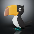 Cute Cartoon Toucan 3D Character With Yellow Orange Beak Black White Body And Turquoise Feet