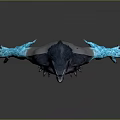 Mythical Game Movie Character With Wolf Head Purple Torso And Blue Glowing Arms