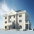 European Style Detached Villa With Cream Colored Exterior And Balconies Under Blue Sky