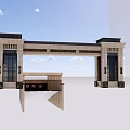 Elegant Modern Entrance Gate With Stone Columns And Decorative Top Structure 3d model