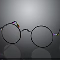 Stylish Round Lens Glasses With Black Frames And Colorful Temple Arms