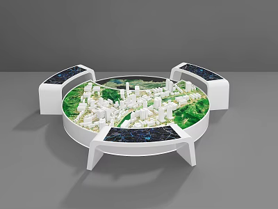 Modern Circular Commercial Equipment Display Stand With Interactive City Model And Screens 3d model