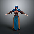 3D Fantasy Character With Blue Hair Blue Brown Long Dress Corset And Shoulder Decorations