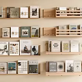 Stylish Books And Magazines Collection On Wooden Shelves With Various Cover Designs