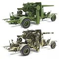 Military Anti Aircraft Weapon Gun With Camouflage Pattern And Trailer Wheels