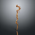 Golden Dragon Sculpture In Twisted Shape With Vertical Placement And Dark Background