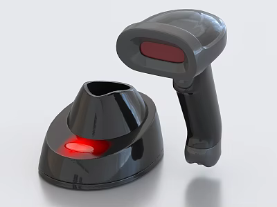 Handheld Wireless Barcode Scanner Business Equipment With Charging Dock And Red Light Indicator 3d model