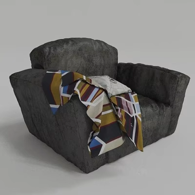 Gray Single Sofa With Soft Multicolored Geometric Patterned Throw Blanket 3d model