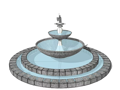 Three Tiered Fountain with Circular Stone Base and Decorative Top Design 3d model