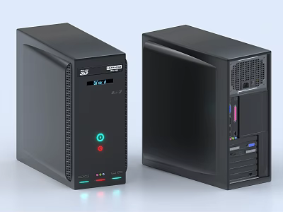 Black Desktop Computer Towers Featuring Front Panel USB Ports LED Indicators And Cooling Vents 3d model