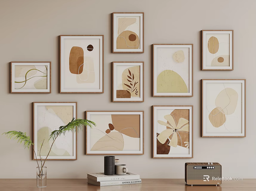 Abstract Paintings For Living Room Wall Decor In Neutral Tones 3d model 