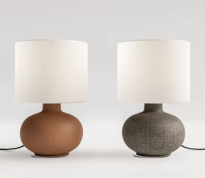Modern Table Lamps With Brown Gray Textured Ceramic Bases And White Shades 3d model