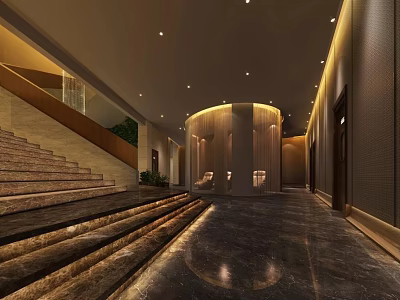 Elegant Hotel Lobby Interior With Grand Staircase And Marble Floor Lighting 3d model