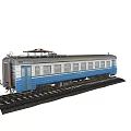 Blue And White Passenger Train Carriage On Railroad Tracks Model