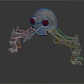 Rusty Mechanical Robot Creature With Red Glowing Eyes And Spider Like Legs 3d model