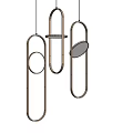 Modern Metal Pendant Lights With Oval Frames And Round Bulbs Hanging On Light Background