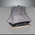 Traditional Thatched Roof Building Model With Sloped Structure And Wooden Supports
