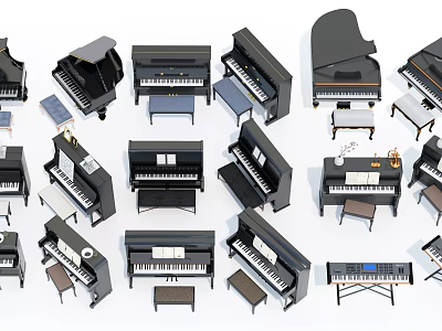 Various Grand and Upright Pianos with Matching Stools for Music Enthusiasts Collection 3d model