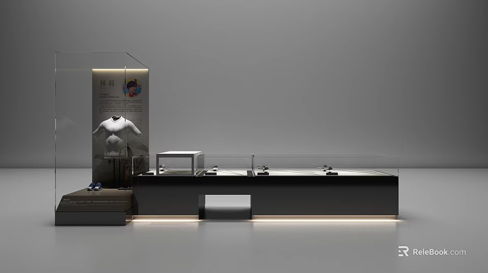 Modern Glass Display Shelves With LED Lighting And Retail Showcase Design For Clothing 3d model 