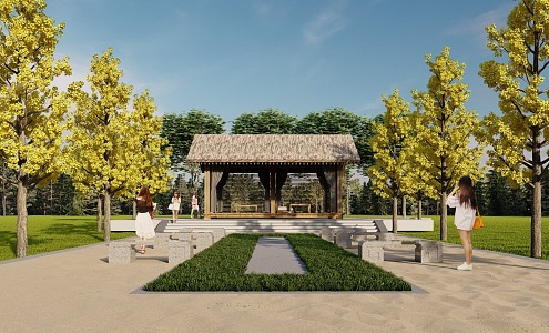 New Chinese style pavilion rural pavilion porch 3d model