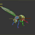 Artistic Bee Figurine With Blue Head Yellow Black Striped Body Transparent Wings And Metallic Legs