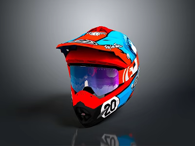 Red Blue Tactical Weapon Helmet with Visor and Number 20 Design Feature 3d model