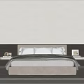 Modern Minimalist Double Bed With Two Tone Wall Headboard And Wooden Nightstands in Simple Bedroom