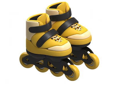 Yellow Roller Skates With Black Straps And Laces On Yellow Wheels 3d model