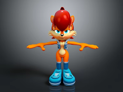 Anthropomorphic Fox Cartoon Character Red Fur Blue Eyes Blue Vest And Shoes Arms Outstretched 3d model