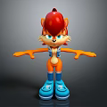 Anthropomorphic Fox Cartoon Character Red Fur Blue Eyes Blue Vest And Shoes Arms Outstretched