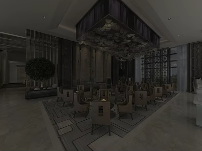 Modern Luxurious Sales Office Interior With Comfortable Seating Large Chandelier And Green Plant 3d model