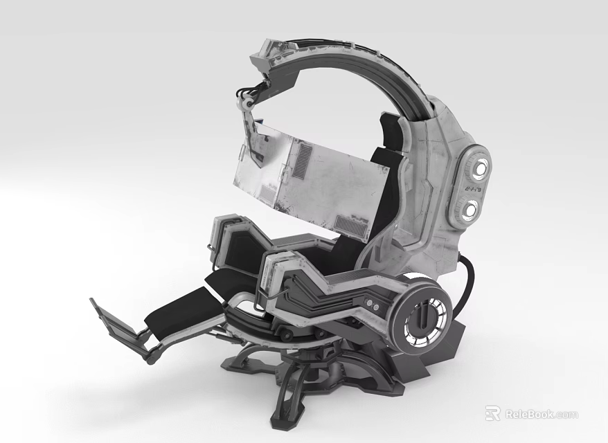 Futuristic Mechanical Recliner With Metallic Frame Ergonomic Design And Control Panels 3d model 