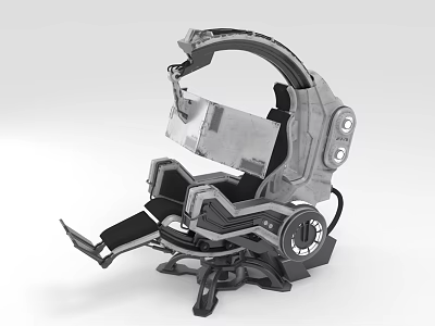 Futuristic Mechanical Recliner With Metallic Frame Ergonomic Design And Control Panels 3d model