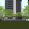 Modern Residential Landscape With High Rise Buildings Lush Green Trees And Green Lawn