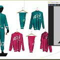 Sporty Clothes Collection With Green Pink Tracksuits Hoodies Tops And Pants On Mannequin