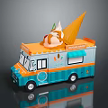 Colorful Orange Blue Ice Cream Truck With Giant Cone On Roof
