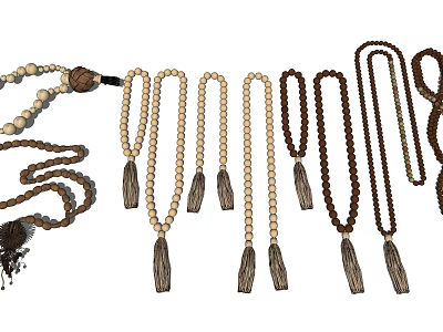 Wooden Bead Tassel Decorative Ornament Set With Various Lengths And Natural Colors 3d model
