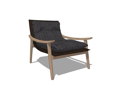Modern Minimalist Accent Chair With Wooden Arms And Dark Fabric Upholstery 3d model
