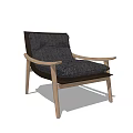 Modern Minimalist Accent Chair With Wooden Arms And Dark Fabric Upholstery