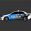 Blue and White Police Patrol Car With Flashing Lights And POLICE Decals