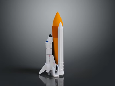 Detailed Space Rocket Model With Orange Nose Cone And White Body 3d model