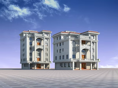 Classical Style Detached Villa With White Exterior Red Roof And Balconies 3d model
