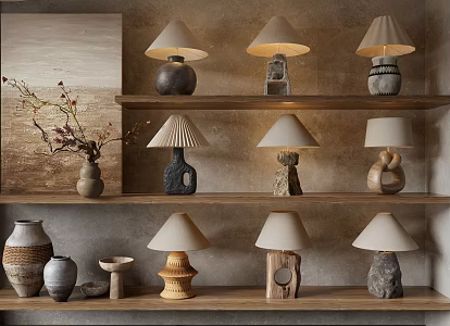 medieval table lamp pottery jar table lamp ornaments combination 3d model