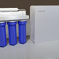 Efficient Kitchen Water Purifier Appliance With Three Blue Filters And White Casing 3d model