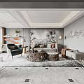 Elegant Modern Living Dining Room With Sofa Coffee Table Area Rug And Decorative Wall Art