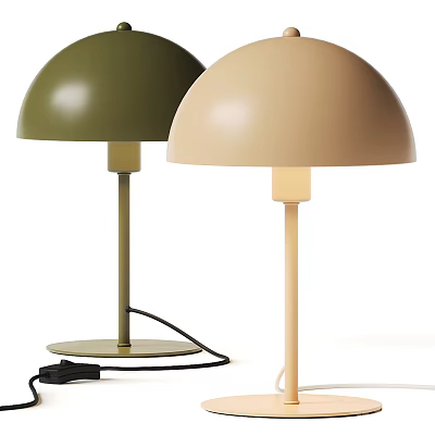 Olive Green And Beige Dome Shaped Table Lamps With Post Base And Power Cord 3d model