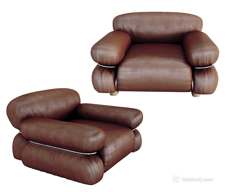 Brown Leather Single Sofa With Plush Armrests And Modern Sturdy Leg Design 3d model