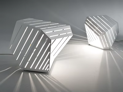 Geometric White Table Lamps With Striped Design And Projected Light Shadows 3d model