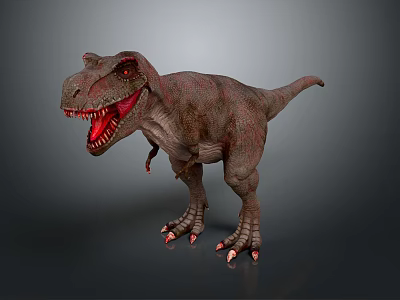 Tyrannosaurus Rex Dinosaur Model With Open Mouth Sharp Teeth Red Eyes And Brown Spotted Skin 3d model