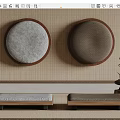 Japanese Style Interior With Wall Mounted Round Cushions Square Seats And Incense Burner